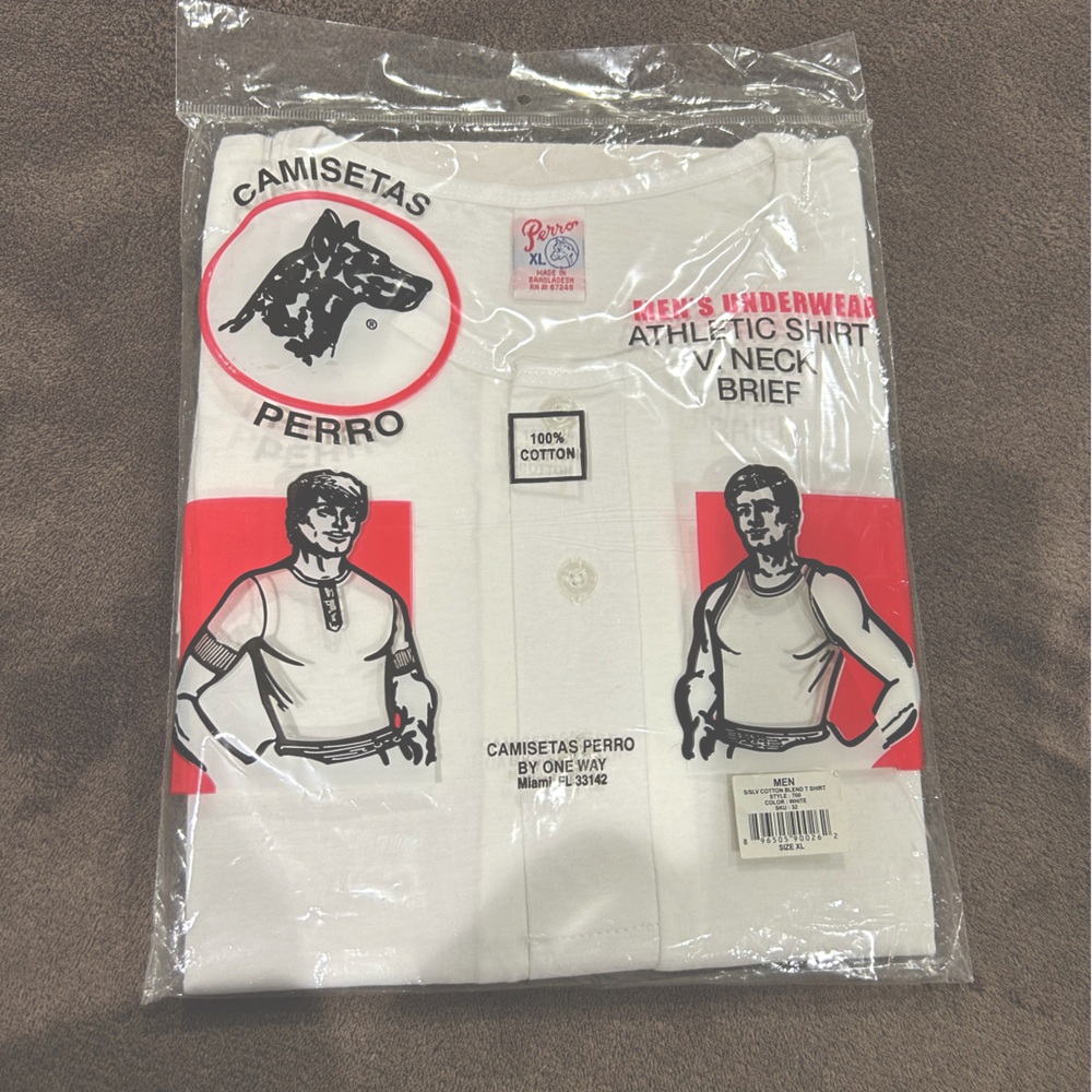 1970's Vintage Athletic T shirt underwear 3 button V-Neck Latin Miami XL New